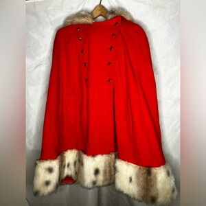 Sears VTG wool fur red poncho jacket